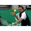 Croatia's Goran Ivanisevic plays a backhand return against Mikhail Youzhny of Russia in the Heineken Open tennis tournament in Auckland, New Zealand, Wednesday, Jan. 9, 2002. Ivanisevic won the match 4-6, 6-3, 6-3. (AP Photo/Michael Bradley, Fotopress) ** Credit Mandatory ** 