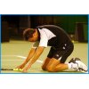 Photo By: Nick Laham/Getty Images...
Goran Ivanisevic of Croatia pays tribute to his second round opponent Jerome Golmard of France during their match on Rod Laver Arena, Wednesday evening...16 January, 2002
