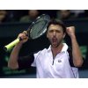 Croat Goran Ivanisevic celebrates after his match against German Rainer Schuttler in the Davis Cup between Croatia and Germany in Zagreb, February 10, 2002. Ivanisevic won 6-4 7-6 7-6 to bring overall victory. REUTERS/Nikola Solic