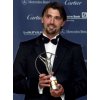 Croatian Goran Ivanisevic holds his Laureus World Comeback of the Year award at a ceremony in Monaco, May 14, 2002. Ivanisevic won the award for his victory at Wimbledon in 2001 where he entered the tournament as a wildcard after dropping to 125th in the rankings, and went on to defeat Australian Pat Rafter in the final. REUTERS/Pascal Deschamps