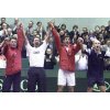 Croatian tennis team from left to right Lovro Zovko, Goran Ivanisevic, Mario Ancic and Ivan Ljubicic celebrate, as Ljubicic won against James Blake of United States in the first round of the Davis Cup between Croatia and USA held in the Croatian capital Zagreb on Sunday, Feb 9, 2003. Result after the fourth match is 3-1 for Croatia and the Croat team qualified for second round of Davis Cup. (AP Photo/Darko Vojinovic) 