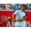 Goran Ivanisevic of Croatia, in action against the Czech Republic's Jan Vacek Monday June 9 2003. They were playing in the first round of the Stella Artois tennis tournament being played at Queens Club in London. 