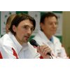 Croatia\'s Davis Cup player Goran Ivanisevic, left, answers questions during a press conference at the Sibamac Arena in Bratislava, Slovakia, Wednesday, Nov. 30, 2005. Croatia faces Slovakia in the tennis Davis Cup final Dec. 2 trough 4, 2005. (AP Photo/TASR, Pavel Neubauer) 