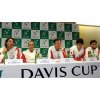 Croatia\'s Davis Cup players, from left, Goran Ivanisevic, Ivan Ljubicic, team captain Nikola Pilic, Mario Ancic and Ivo Karlovic answer questions during a press conference at the Sibamac Arena in Bratislava, Slovakia, Wednesday, Nov. 30, 2005. Croatia faces Slovakia in the tennis Davis Cup final Dec. 2 trough 4, 2005. (AP Photo/TASR, Pavel Neubauer) 