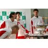 Croatia Davis Cup players Ivan Ljubicic (L), Goran Ivanisevic (2nd L), Mario Ancic (2nd R) and Ivo Karlovic check the Davis Cup trophy while getting ready to pose for a picture after a news conference at Bratislava Castle December 1, 2005. Croatia faces Slovakia in the Davis Cup finals. REUTERS/Petr Josek 