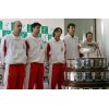 Croatia Davis Cup players (L-R) Ivan Ljubicic, Mario Ancic, Goran Ivanisevic, Ivo Karlovic and team captain Nikola Pilic pose for a picture in front the Davis Cup trophy after a news conference at Bratislava Castle, December 1, 2005. Croatia faces Slovakia in the Davis Cup finals. REUTERS/Petr Josek