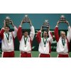 Croatia\'s Davis Cup team members Ivo Karlovic, left, Mario Ancic, center left,Goran Ivanisevic, center right, and Ivan Ljubicic, celebrate after defeating Slovakia in their Davis Cup final match in Bratislava, Slovakia, Sunday, Dec. 4, 2005. (AP Photo/Darko Bandic)